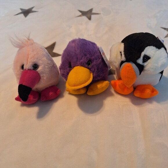 Vintage Swibco PUFFKINS, Lot of 3 Flo Flamingo, Puddles Duck, Poppins Penguin - Picture 1 of 15